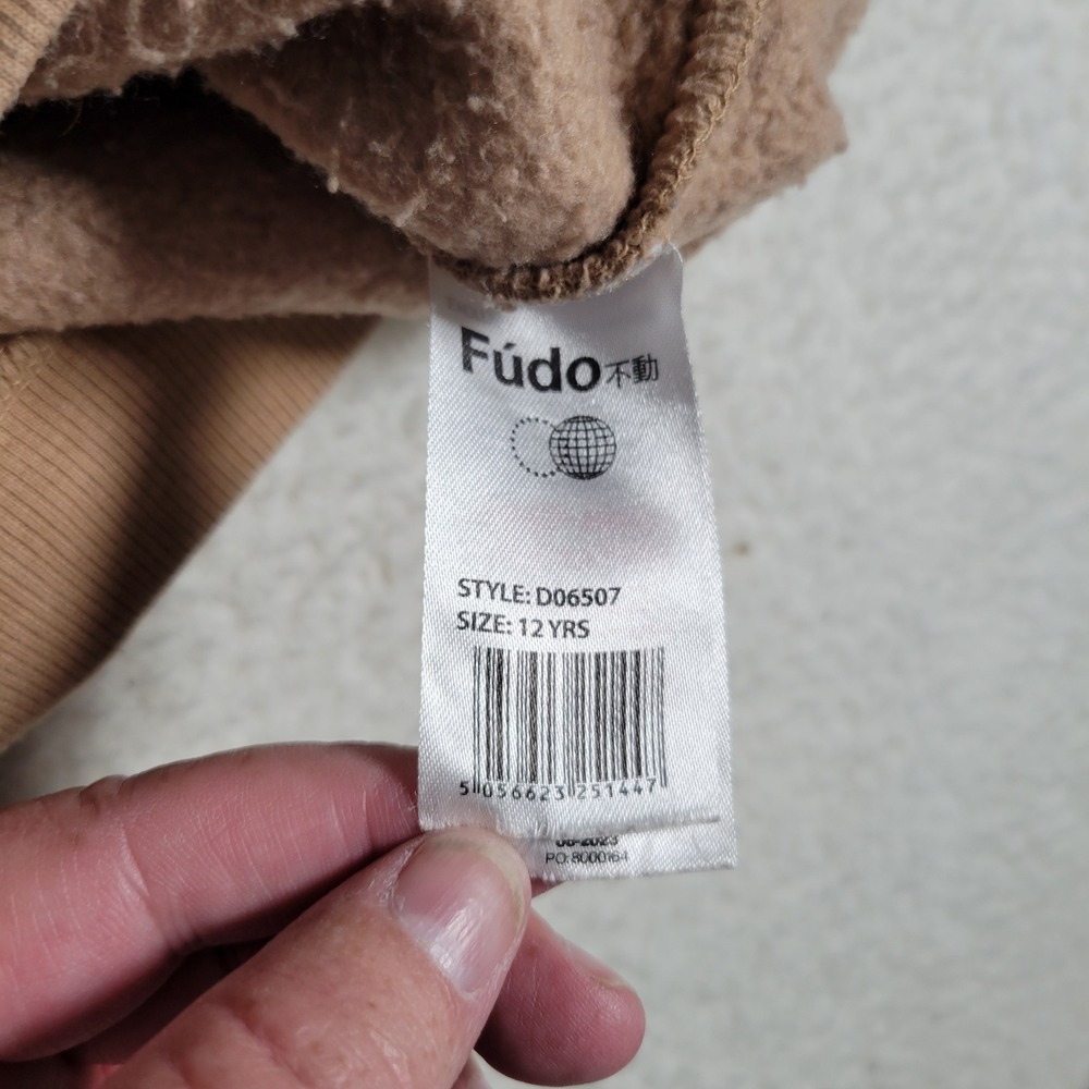 Fudo Hoodie Kids Size 12 Tan Fleece Lined Athleisure Kangaroo Pocket Pullover - Picture 10 of 13